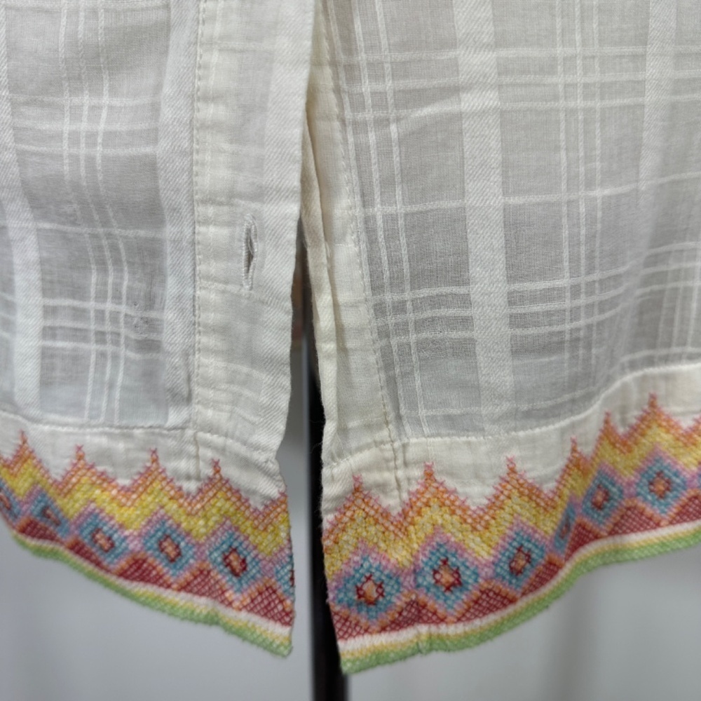 Y2K Da-Nang White Boho Sleeveless Cotton Embroidery Beaded Shift Dress Size S - Picture 12 of 15